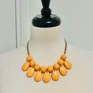 Peachy Yellow Statement Necklace with Gold Tone Chain Fashion Jewelry